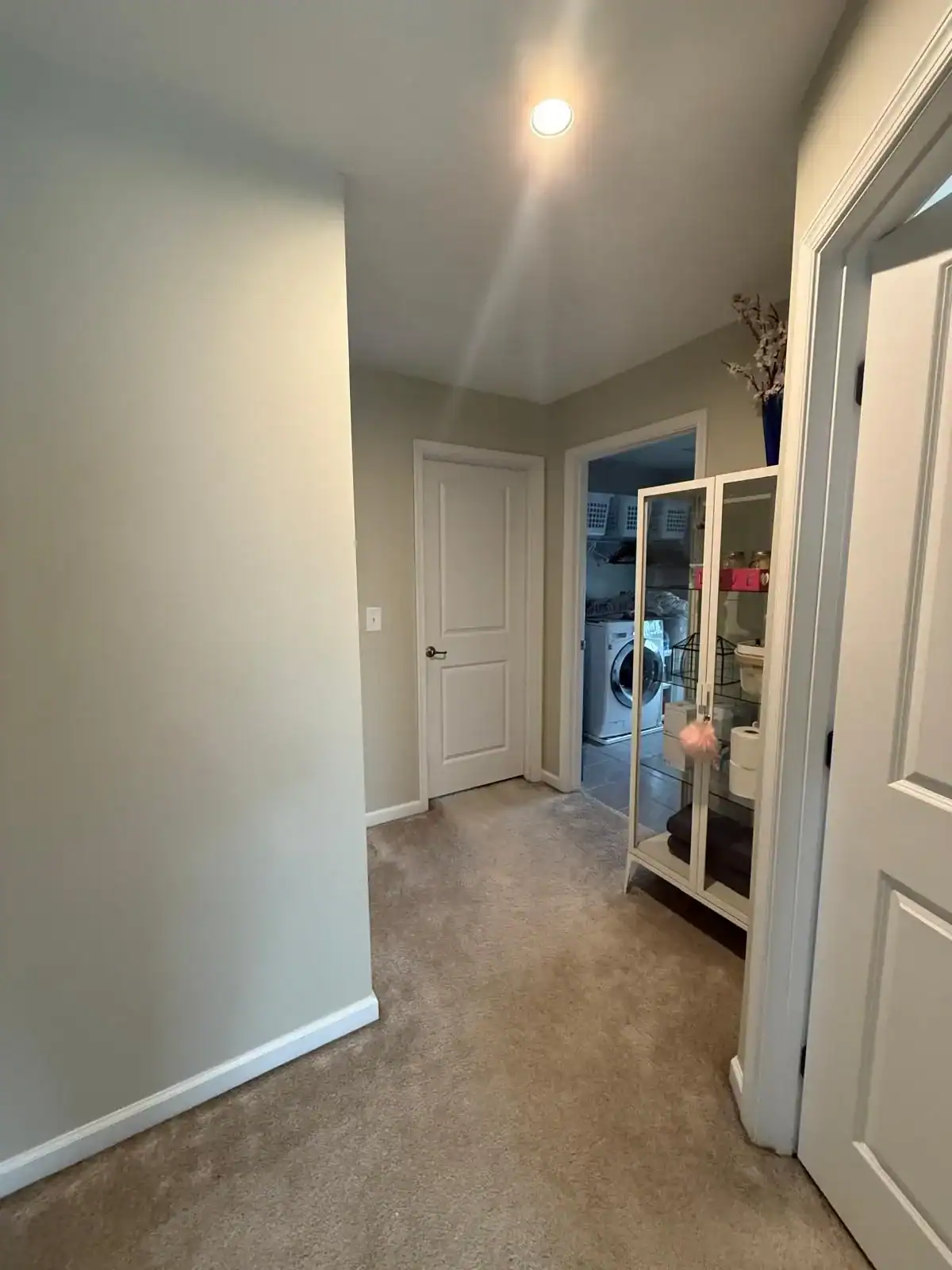 Interior residential painting Mason - gray utility room with white trim and laundry area professional finish